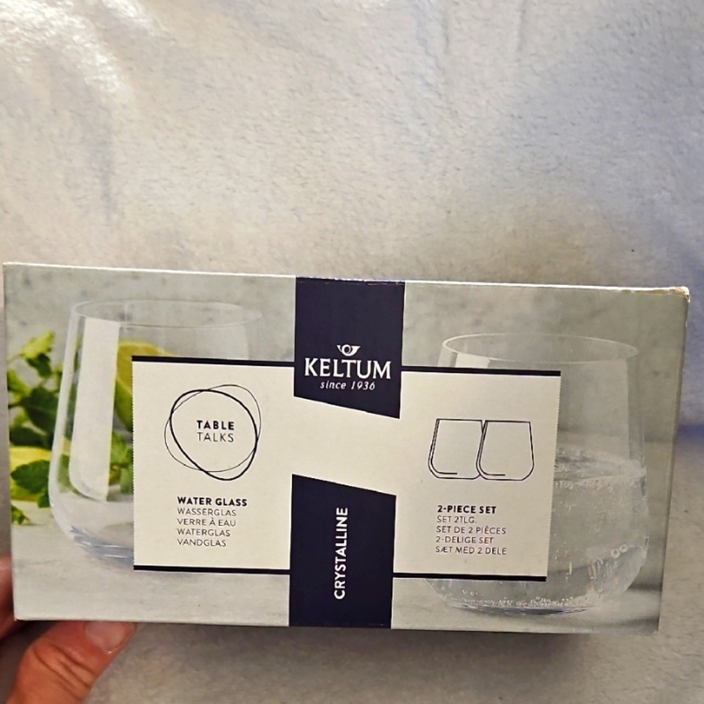 Keltum Table Talks Water Crystalline Glass 2-Piece Set Lead Free Dishwasher Safe